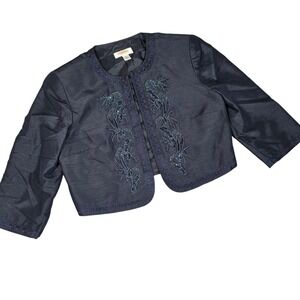 Vintage Talbots‎ Bolero Jacket 4 Petite Navy Blue Beaded Embroidered Shrug Y2K